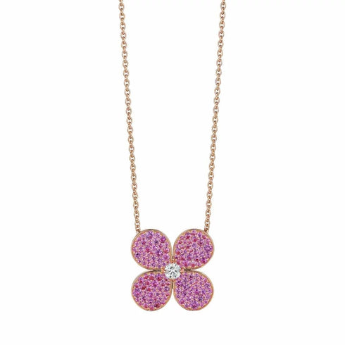 Adjustable Flower Cluster Pink Sapphire And Diamond Pendant - 1